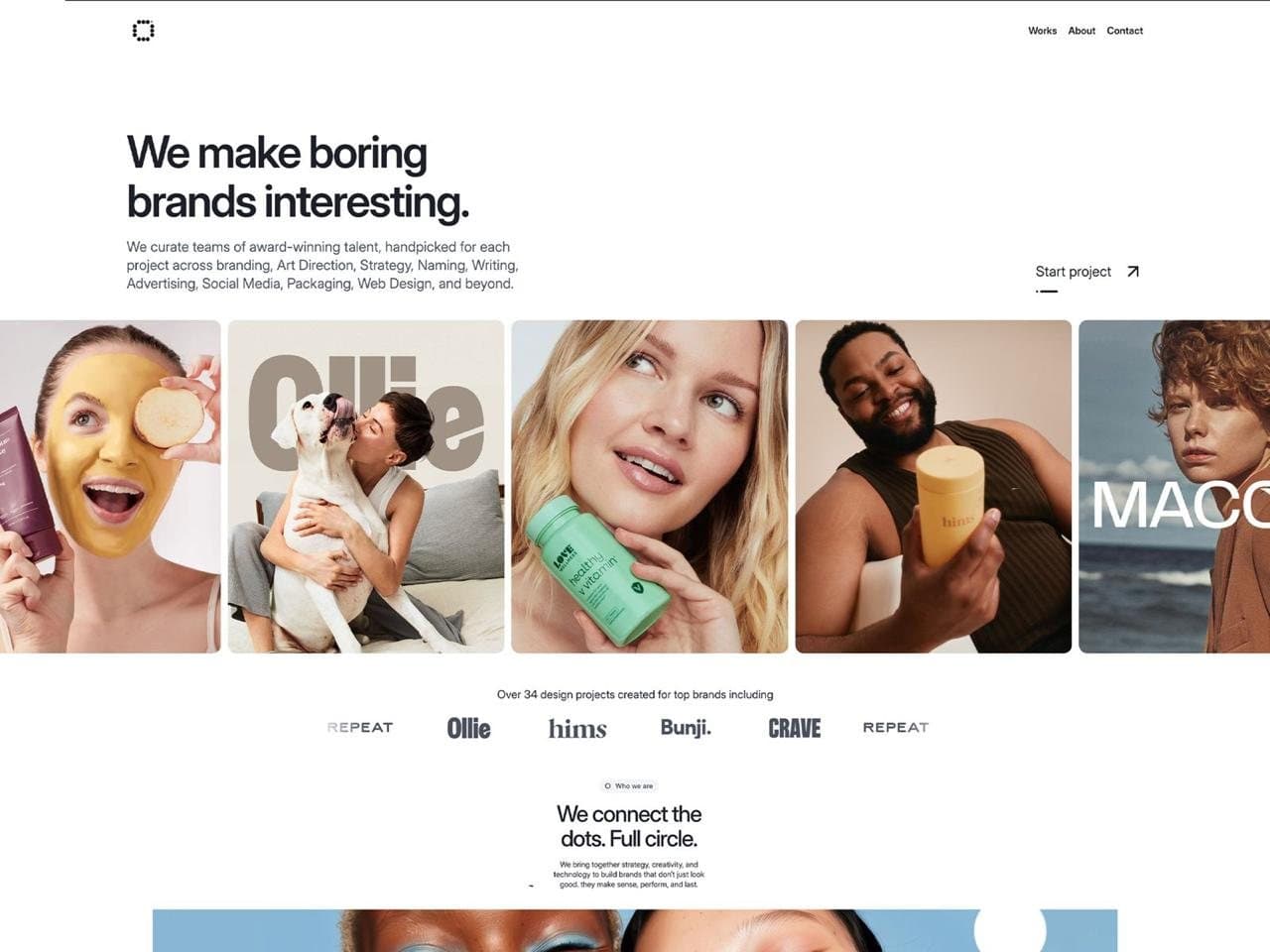 Page d'accueil d'un site d'agence créative affichée sur un ordinateur